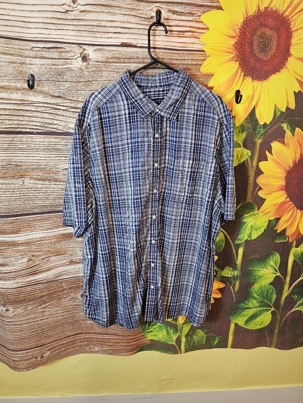Faded Glory Blue Multi-Check Short-Sleeve Button-Down Shirt